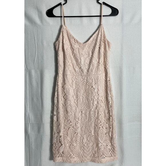 Guess Sz 4 Pink Floral Lace Bodycon Dress Sleeveless Elegant Back Zip - Picture 1 of 10